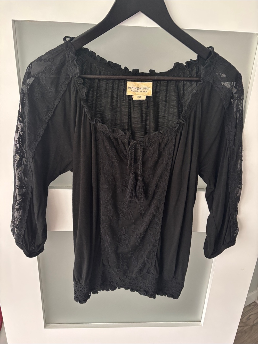 Denim & Supply Ralph Lauren Black Lace-Paneled Peasant Blouse